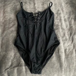 Old Navy Black Lace Up One Piece Swimsuit